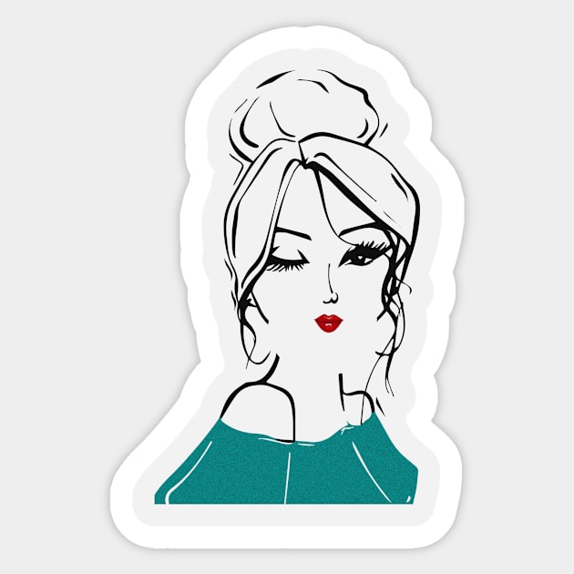 wink girl with red lipstick Sticker by H&G